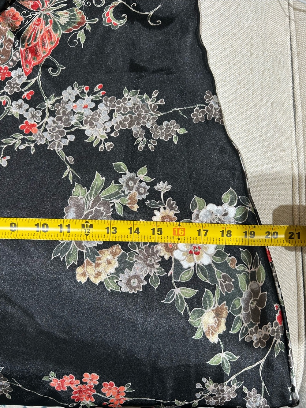 Vtg Y2K A. Byer Floral Butterfly Black Satin Empire Waist Midi Dress Size 11 - Picture 10 of 10